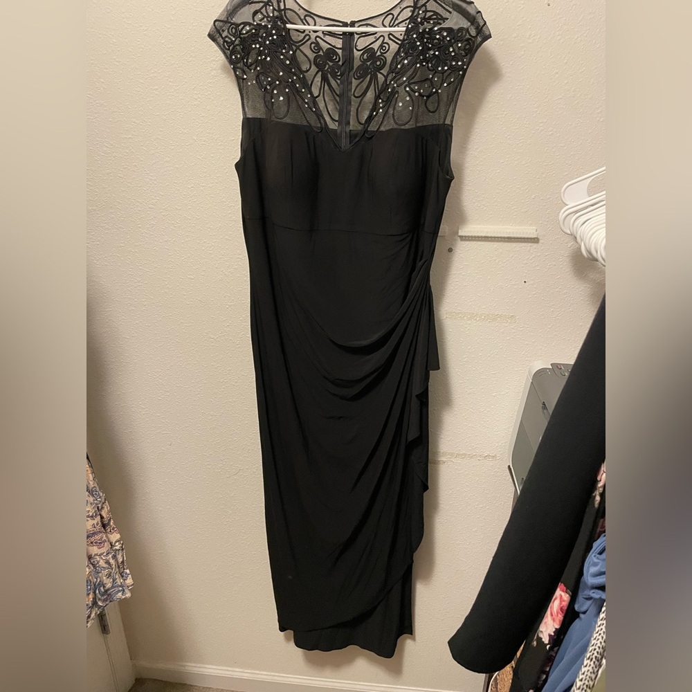 Alex Evenings Illusion Lace Formal Maxi Long Dress 16W Black Evening Gown